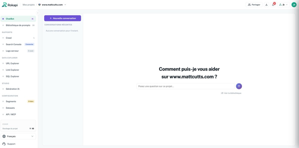 ChatBot Rokapi prêt à répondre à une question sur un projet